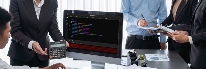 Software development programming on computer screen for brisk application and program coding