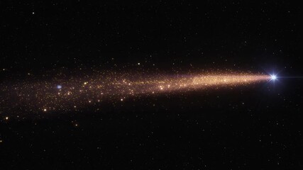 Wall Mural - Bright Star with Golden Debris Field Streaking Across Deep Space Background, Celestial Body, Glowing Light, Cosmic Event, Astrophysics