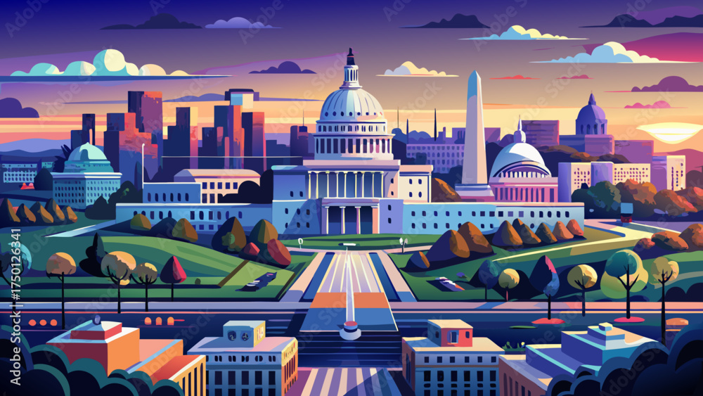 Very beautiful aerial panoramic view of Washington DC with U.S. Capitol ...