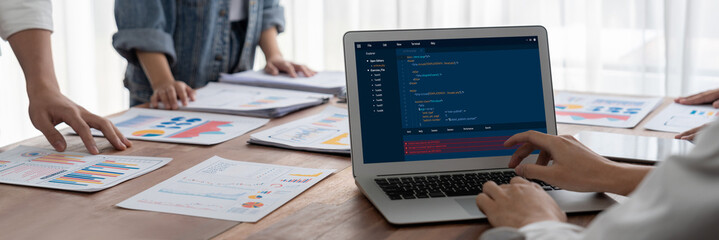 Software development programming on computer screen for brisk application and program coding