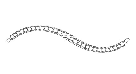 A black and white illustration of a curved segmented chain design