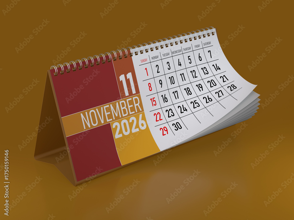 Desktop calendar showing November 11th, 2026, planning future events ...