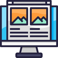 Computer Application With Image Gallery And Text Content Displayed On Screen In Blue And Orange Colors
