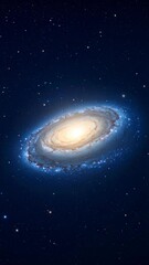 Wall Mural - Spectacular spiral galaxy with bright golden core surrounded by swirling blue arms and sparkling stars against a dark cosmos.