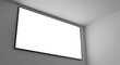 © Djemari - A blank rectangular screen with a thin black frame is mounted on a gray wall in the corner of a room.