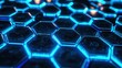 © khc - Dark blue gradient futuristic abstract background with glowing hexagons and data network, 3D design