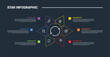 © fatmawati - Star Base shape infographic process diagram with flower shape based on triangle structure with dark background bright outline style 6 points