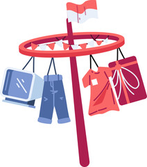 Stylized Illustration of a Festive Display with Hanging Objects and National Flag on Transparent Background