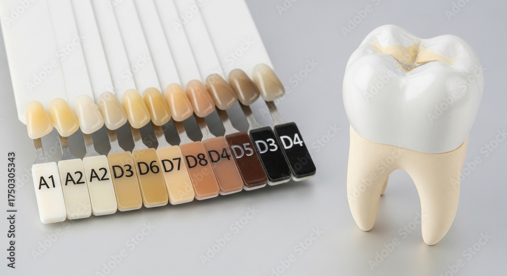 Dental shade guide with tooth color samples and model tooth, showcasing ...