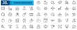 © San D - Human Resource icon set. Containing workplace, management, candidate selection, resume review, job interview, hire, career growth, salary, strategy, teamwork, HR management. Outline style