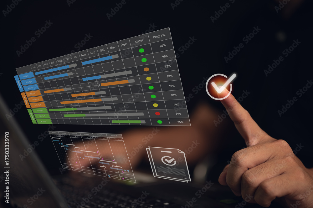 Project manager approving a completed task on a virtual project ...