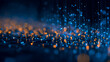 © suldev - Abstract technology background, data flow, network connection concept. Digital technology grid, glowing lights on dark blue. Server, computer engineering, data science and storage.  Stock Illustration