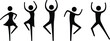 © MDBENJIR - Dancing stick figures silhouette, people performing dance poses, joyful movement illustration, black simple human icons, vector art for celebration, fitness, and creative design