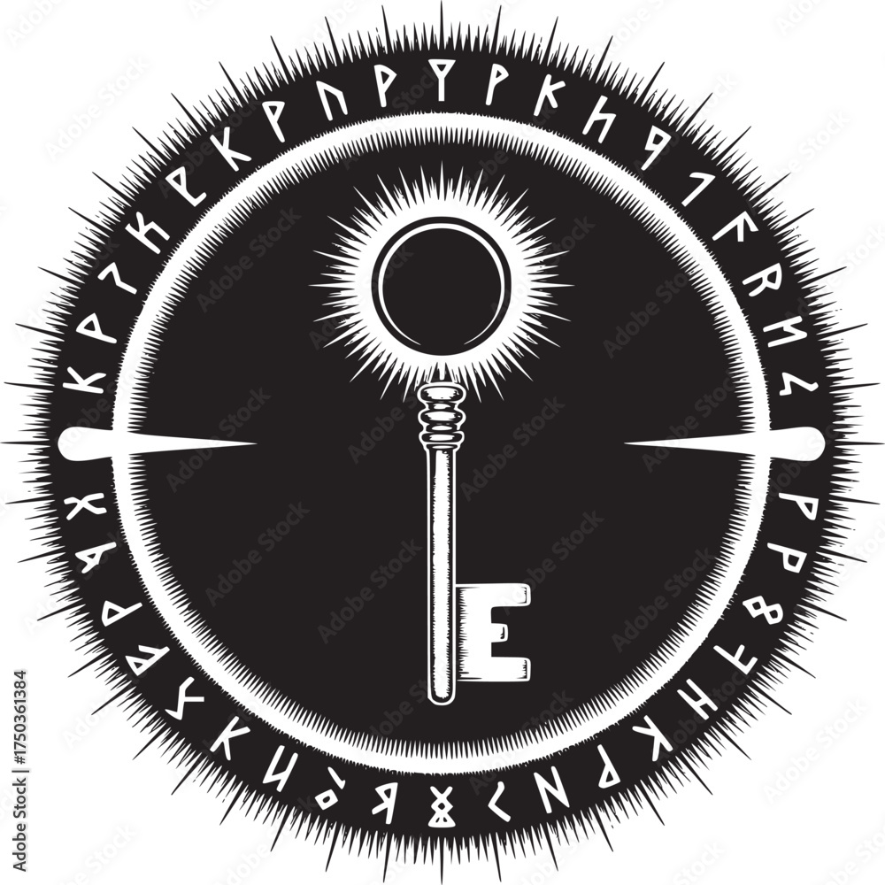 Unlock mystical worlds with this powerful key and ancient runes design ...