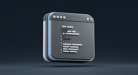 Modern 3D rendered coding window interface showcasing software development, programming, and technology concepts in a sleek and minimalist style
