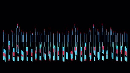 Wall Mural - Dynamic Abstract Data Visualization: Glitching Bar Chart Animation with Red and Blue Segments