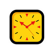 © Kamsiyah - Yellow square clock with red hands and black frame showing time.