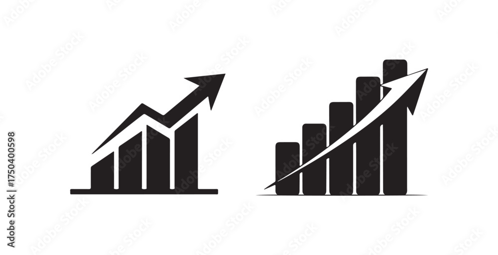 Simple Growing graph icons set, Growth bar chart, Growing graph ...