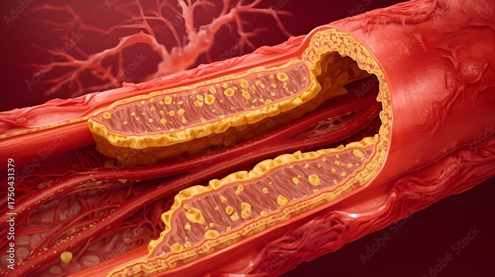 Cross section of coronary artery with some fad made a clog, sparing ...