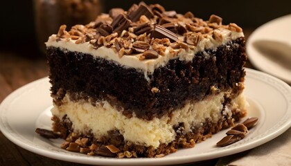 Wall Mural - german chocolate poke cake on a plate