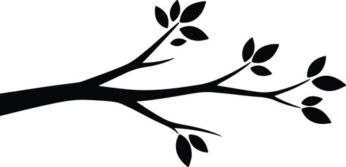 vector silhouette tree branch with leaves simple black illustration