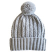 © SANAULLAH - A light gray beanie with a pom-pom on top, isolated against a white background transparent, alpha background png