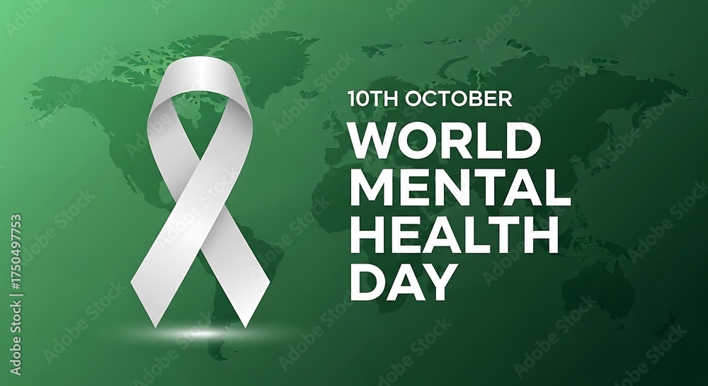 World mental health day awareness ribbon and global map background ...