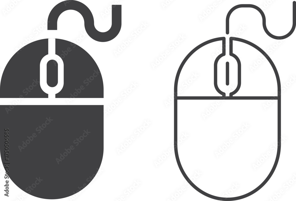 Standard Computer Mouse Icon Two computer mouse icons, one filled and one outlined, Classic computer ...