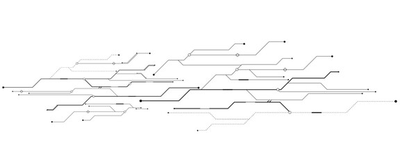 Wall Mural - Vectors White Abstract geometric dots and lines connection circuit concept. Hi tech digital connects, communication, High technology concept.