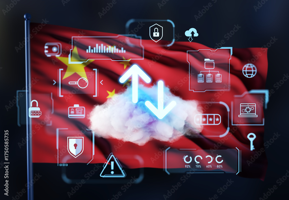 Cloud technology and data security concept with digital icons over ...