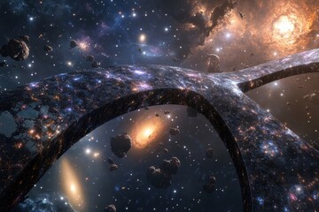 Wall Mural - Cosmic archway connecting galaxies in a vast universe filled with stars and celestial bodies