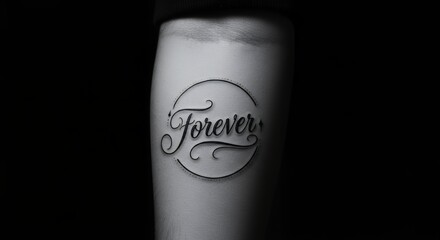 Elegant typography with forever text in a circular emblem on black background