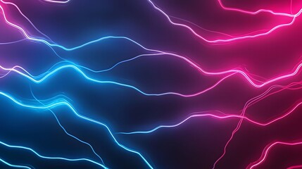 Wall Mural - The image displays abstract neon lines across a dark background, transitioning from vibrant blue hues on one side to striking pink shades on the other, creating a dynamic effect.
