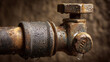 © cut - Water shut off valve in basement pipe system, Concept of plumbing utility