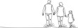 © MdNajmul - Happy family walking together, father mother and daughter holding hands, continuous line art illustration, family love, parenting and togetherness concept