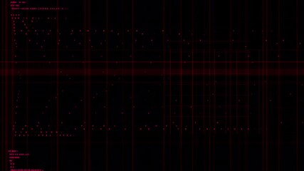 Wall Mural - Futuristic Red Hacker Terminal with Scrolling Code, Glitching Data, and Digital Grid Animation