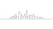 © Rust - City skyline continuous line drawing, black and white, representing urban architecture, with copy space