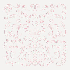 Wall Mural - Elegant pink swirls and flourishes in a decorative design. Swirls and flourishes create a delicate, ornate pattern. Perfect for decorative projects and designs. Hand drawn ornament vector set.