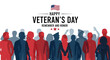 © Emi - Patriotic illustration observing Veterans Day, showcasing a collective of people in respectful remembrance, emphasizing service and national pride for American heroes