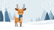 © Dian - Cute deer wearing a scarf stands in a snowy landscape with stylized trees