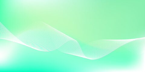 Wall Mural - Abstract green and white gradient background with glowing wavy lines