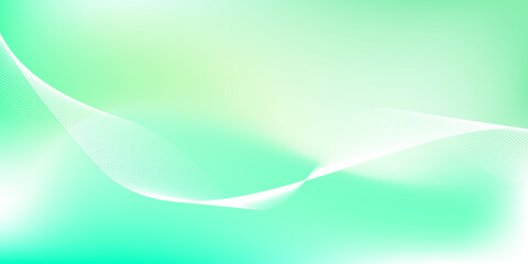 Wall Mural - Abstract green and white gradient background with glowing wavy lines