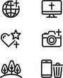 © MdSohel - Collection of black outline icons for technology and faith concepts globe world