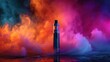 © Anna - Sleek metallic vape device (e-cigarette) in vibrant, colorful smoke and reflection