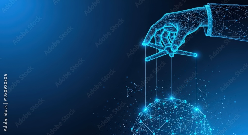Digital Puppeteer Hand Controlling a Network Globe Stock Illustration ...