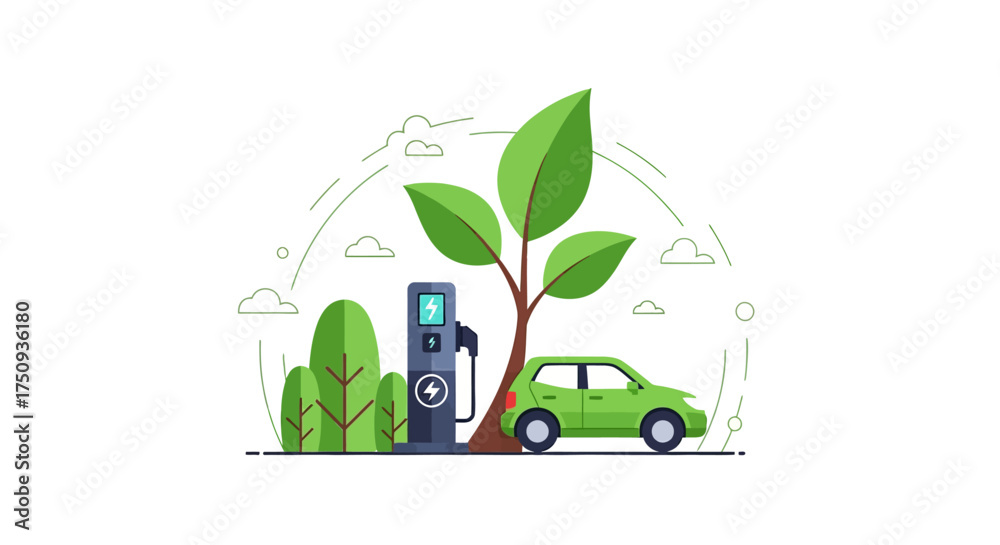 electric vehicle charging station green energy car at station next to a ...