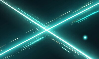 Wall Mural - Abstract bright cyan light streaks crossing with motion blur on dark background image