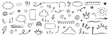 © hasitha - Line hand drawn brush marker arrow, heart, crown element set. Hand drawn sketch marker underline shape, arrow, star scribble brush pen stroke element. Crown, love graphic icon.  Vector illustration