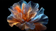 © Pickoloh - An abstract flower-like shape made of translucent materials, featuring shades of blue and orange against a dark background