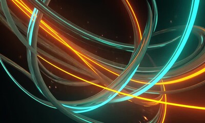 Wall Mural - Abstract Neon Glowing Rings Intertwined Against Dark Background blue bright